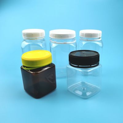 एम्बर बोतल स्क्वायर चाइल्ड प्रूफ 400 मिलीलीटर प्लास्टिक कैंडी जार